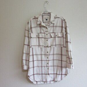UNIVERSAL THREAD Brown & White Plaid S Cotton Button Shirt Flannel Dress